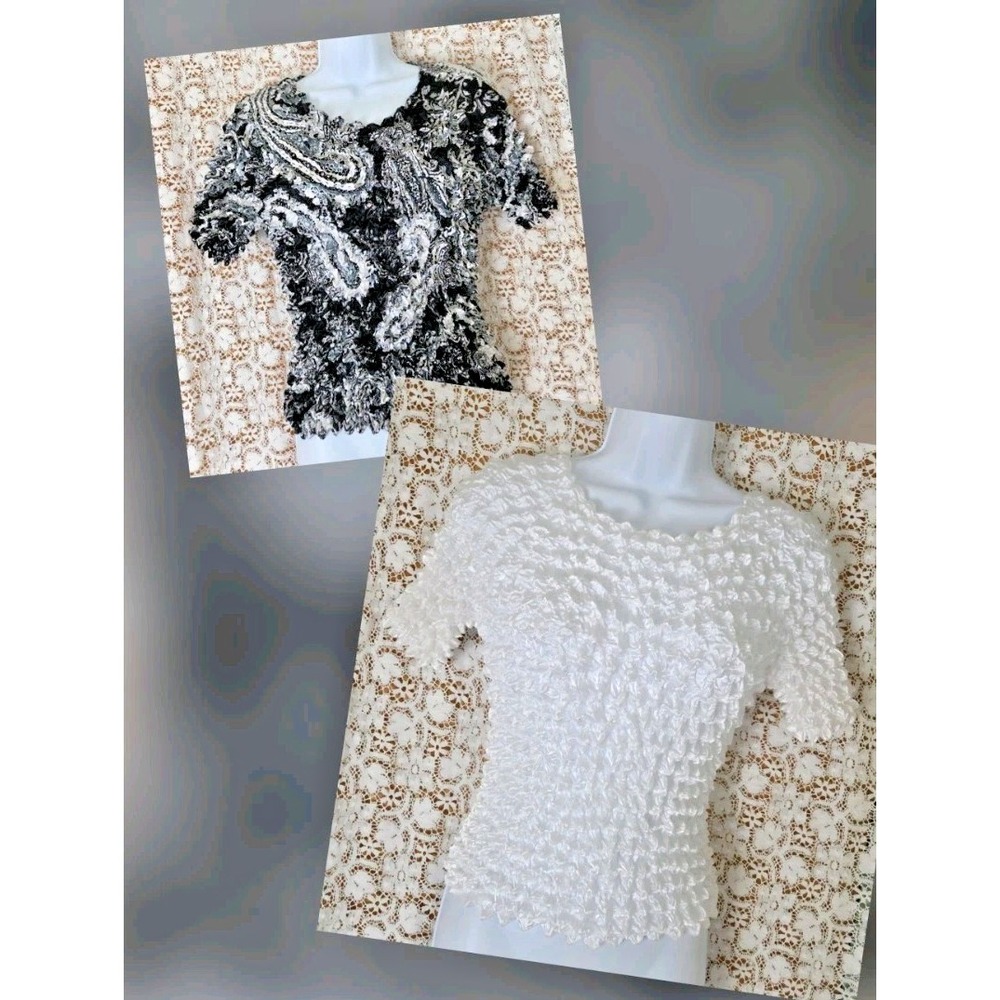 Lot‎ of 2 Popcorn Tops Black Paisley/White One Size Crinkle Bubble Stretch Y2K